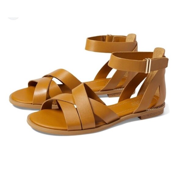 Franco Sarto Giola Gladiator Sandals Tan Leather Women’s  Flat Strappy Shoes - Picture 1 of 12